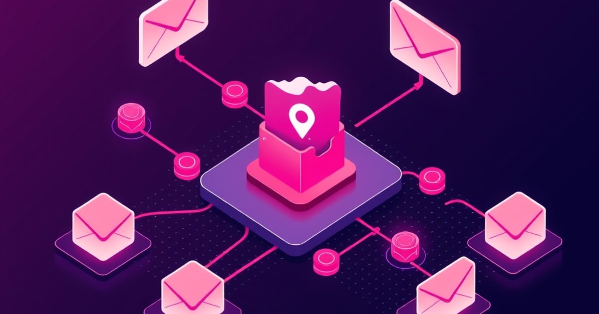 Isometric diagram mapping email access points: providers, third parties, networks, and government requests